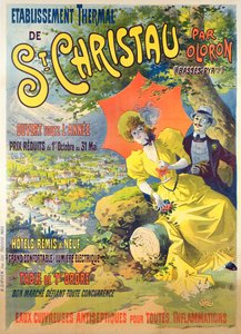 Póster anunciando el hotel de St Christau par Oloron, impreso por B. Sirven, Toulouse-París, c.1900